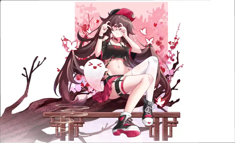 butterflies, arts, anime girls, beautiful girl, games, stockings, hu tao, nice girl, genshin impact, anime Live Wallpaper