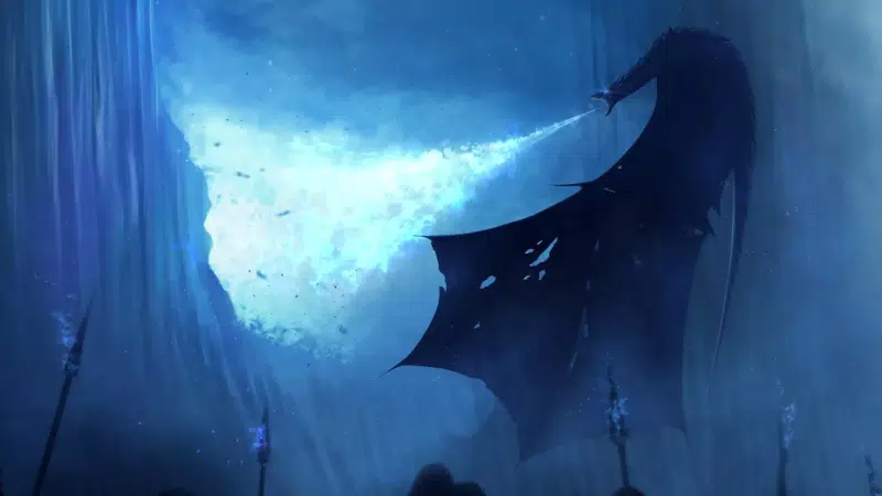 ice dragon, spear, animals, ice wall, dragon, arts, movies, game of thrones Live Wallpaper