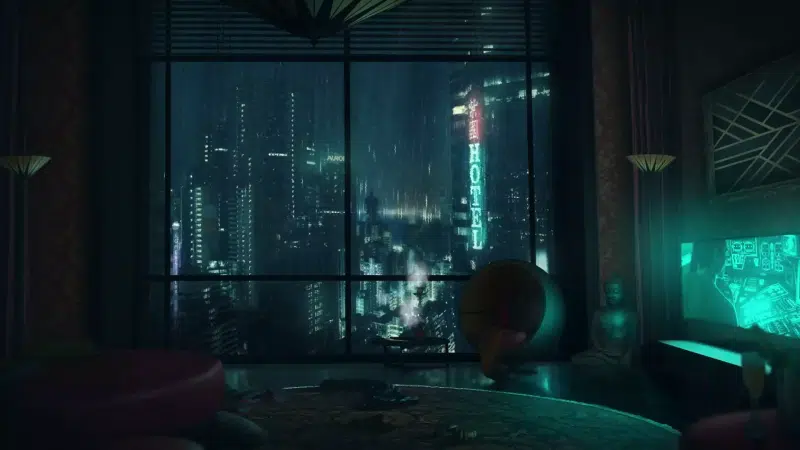 arts, the city from the window, rain, room, cities Live Wallpaper