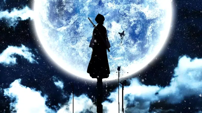 katana, anime, rukia kuchiki, arts, bleach, sword, night, anime girls, moon Live Wallpaper