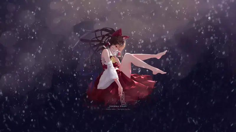 hakurei reimu falling, beautiful girl, reimu hakurei, weightlessness, anime, dreams of summer days, flying, arts, soaring, cute girl, anime girls, a summer days dream, Live Wallpaper