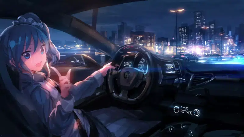 anime girls, night city, anime, loli, driving, night, arts, cities, loli drift Live Wallpaper
