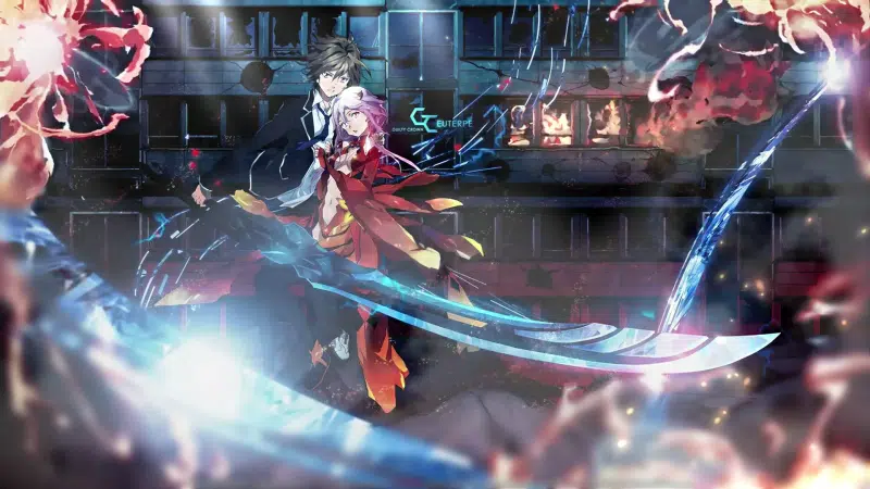 anime, the sinners crown, arts, fire, shuu ouma, sword, the ruined city, inori yuzuriha, fire, xiu oma, guilty crown, inori yuzuriha Live Wallpaper