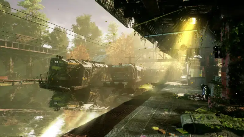 thickets, arts, a train, railway station, water, apocalypse - post-apocalypse Live Wallpaper