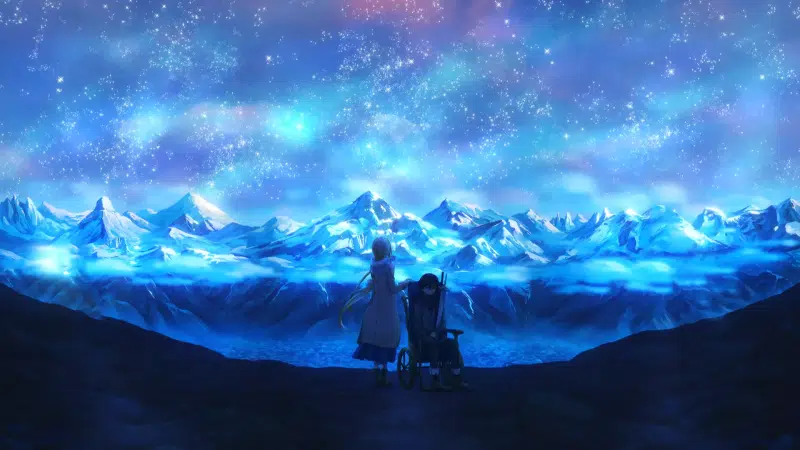 dragon, mountains, memories, anime, winter, starry night, arts, kazuto kirigaya, alice zuberg, masters of the sword online, cao, snow, kirito Live Wallpaper