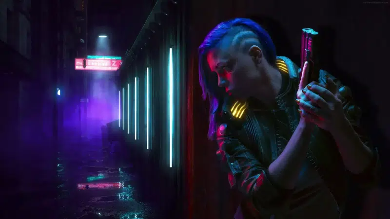 alley, games, cities, judy alvarez, judy alvarez, weapon, neon, street, cyberpunk Live Wallpaper