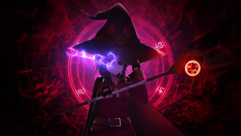 arts, megumin, anime girls, explosion magic, megumin, magic circle, fantasy, this wonderful world, konosuba: gods blessing on this wonderful world!, staff, Live Wallpaper