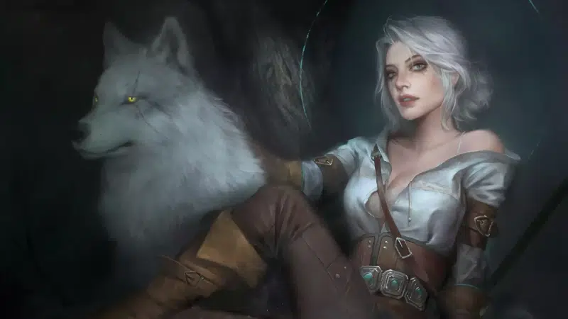 the white wolf, anime, the witcher, ciri, games, arts, cirilla, the witcher, anime girls, the girl with the wolf Live Wallpaper