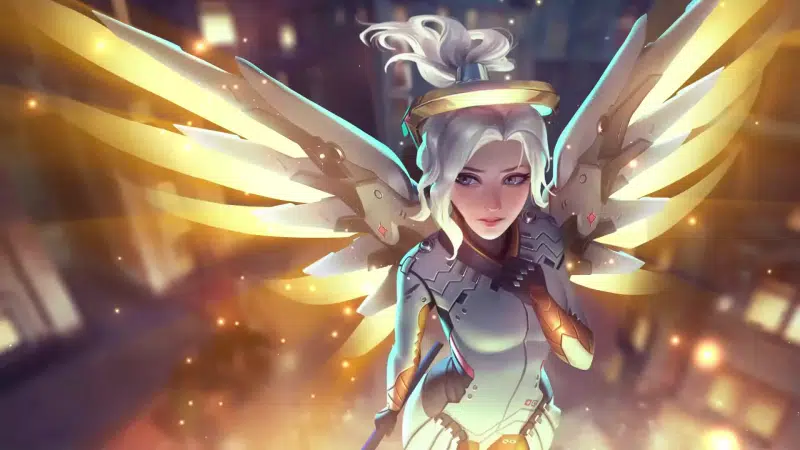 games, arts, anime girls, mercy, anime, wings, overwatch, angel Live Wallpaper