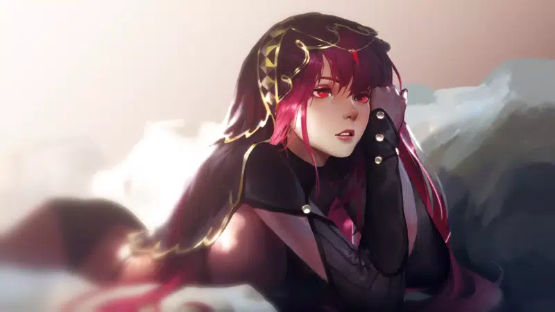 queen of the land of shadows, anime, fate-grand order, lord of spirits, fate, scathach, games, arts, red eyes, beauty, stingrays, anime girls, witch of dun scaith, Live Wallpaper