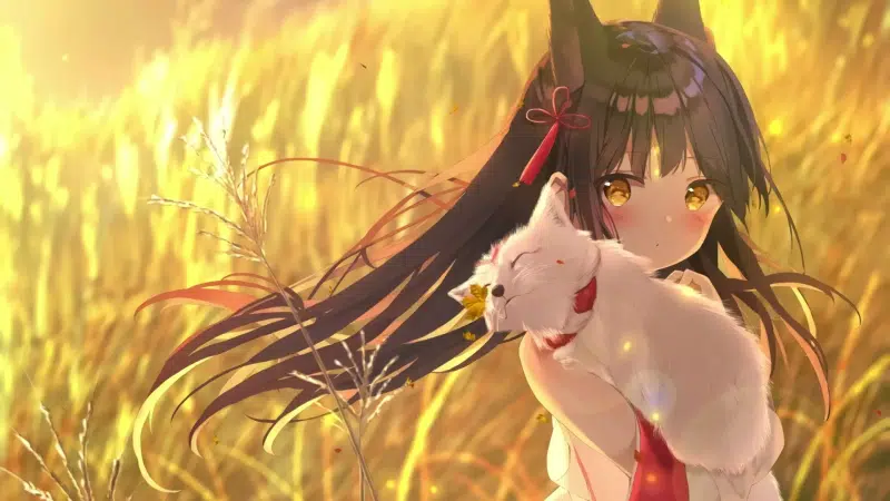 fox, wheat field, arts, anime, anime girls, cat, games, the azure way, ears, nagato, azur lane Live Wallpaper