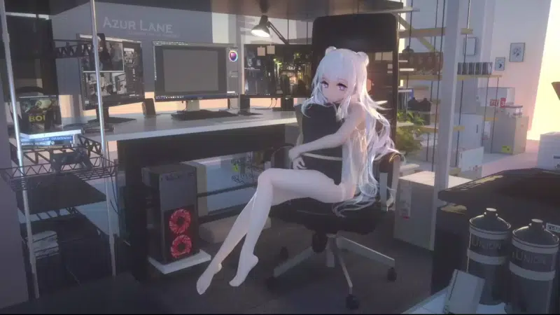 anime, a computer, anime girls, games, cute loli, desktop, nice girl, loli, arts, room, the azure way, tights, le malin, azur lane, loli at the table Live Wallpaper