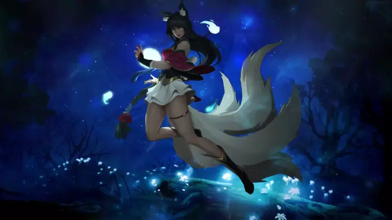 ears, games, night, anime girls, the nine-tailed fox, ahri, nine - tailed fox, anime Live Wallpaper