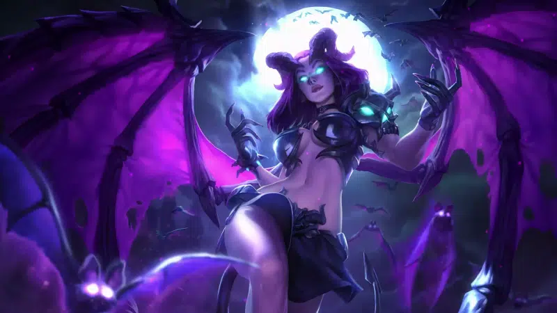 morgana, fallen, moon, night, lol, succubus, league of legends, wings, horns, demon, games, arts Live Wallpaper