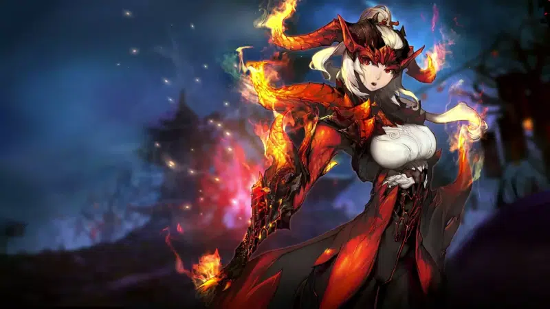 games, armor, anime girls, horns, blade and soul, fire, blade and soul, anime Live Wallpaper