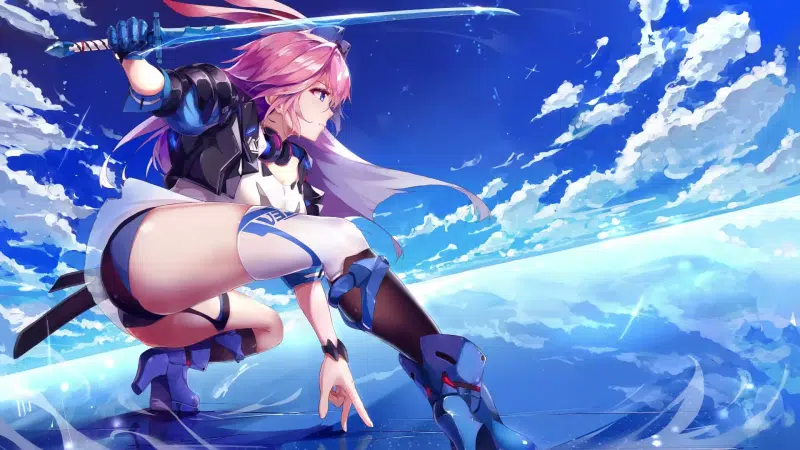 honkai impact, goushinnso memento, ears, anime girls, sword, games, cute girl, anime, yae sakura, the clouds, sky Live Wallpaper