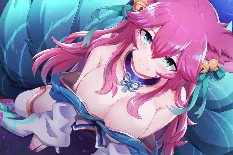 ears, nine - tailed fox, nice girl, lol, spirit blossom, big breasts, anime, beautiful girl, the fox girl, ahri, anime girls, tail, arts, games, league Live Wallpaper