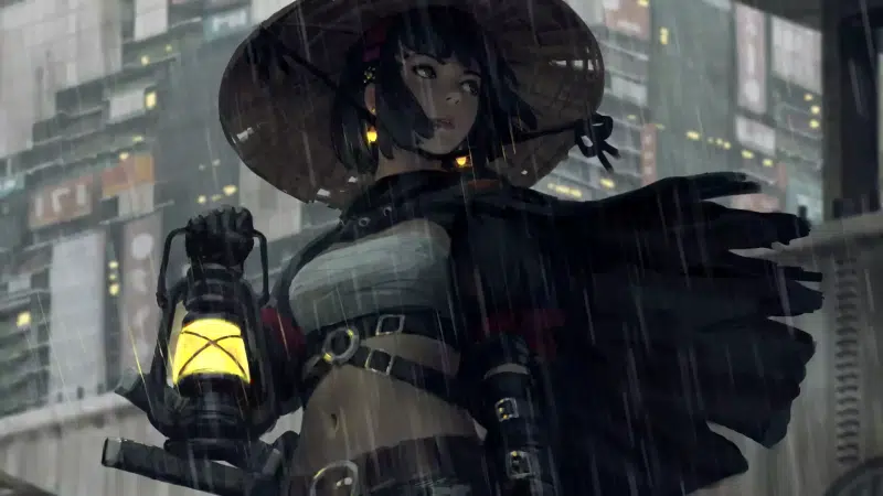 guweiz, samurai girl, samurai girl, the girl in the hat, anime, anime girls, arts, japan Live Wallpaper