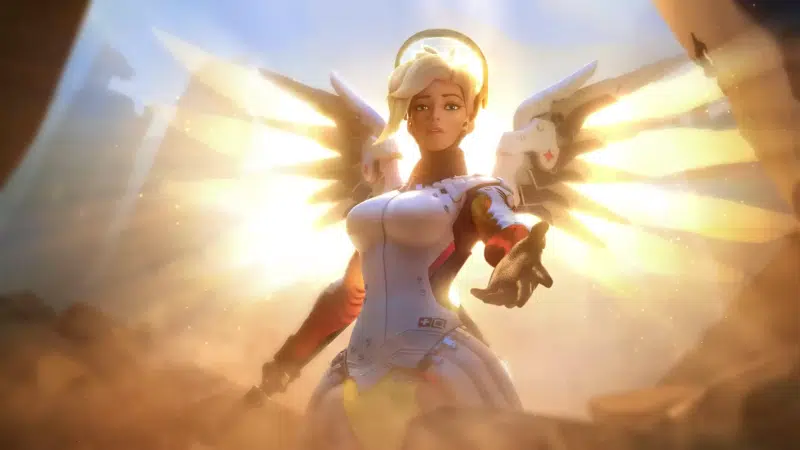 anime girls, mercy, graphics, games, angel, anime, overwatch Live Wallpaper