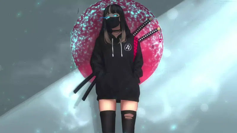 sword, nice girl, the girl with the sword, katana, arts, anime, anime girls, mask, lovely Live Wallpaper