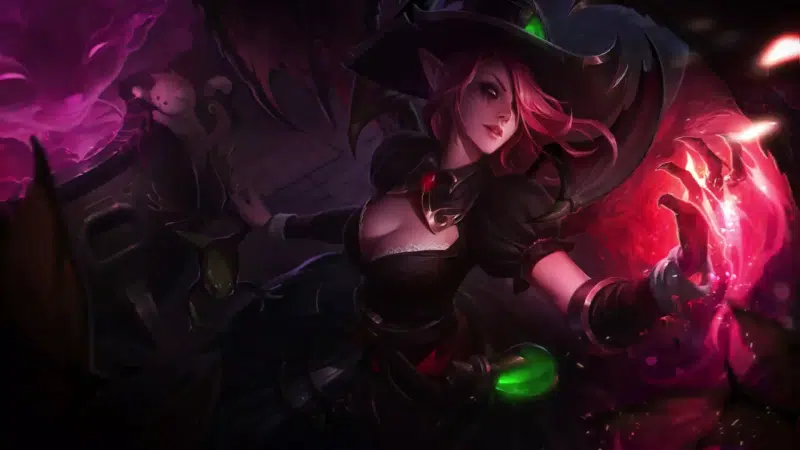 witch, fantasy, anime girls, morgana, lol, games, league of legends, anime, fallen, pink hair, long hair Live Wallpaper
