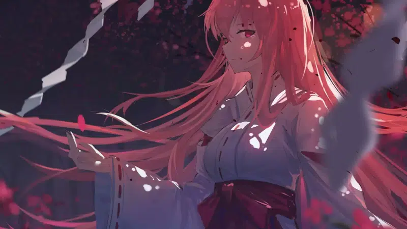 pink hair, tears, anime, red eyes, yukata, long hair, sakura, anime girls Live Wallpaper