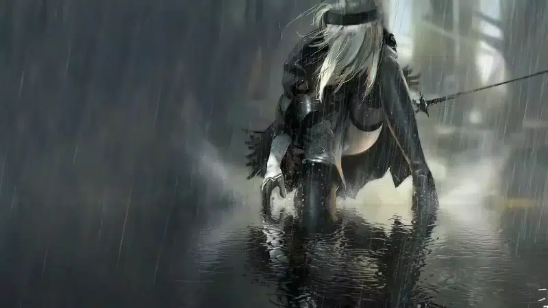 arts, sword, anime girls, rain, 2b, games, anime, yorha, nier:automatic, android, nier:automata, robots Live Wallpaper