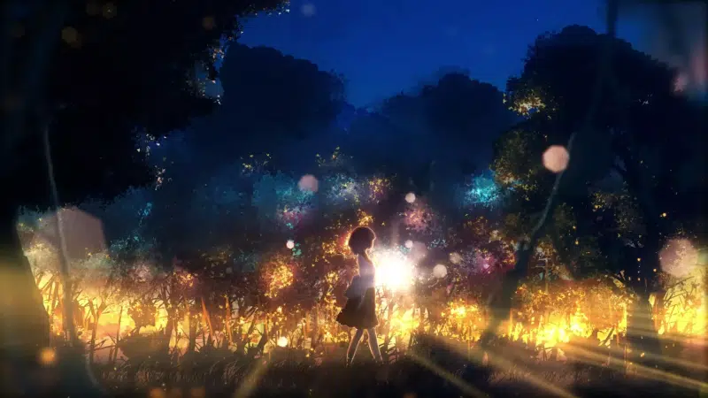 the rays of the sun, landscapes - nature, forest, anime, walk, arts, anime girls, a girl in the forest Live Wallpaper