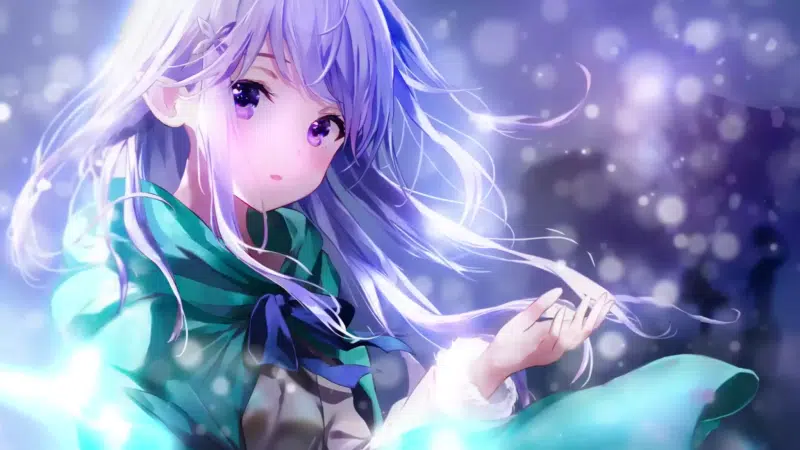 re:zero, bow, purple eyes, arts, anime girls, snow emilia - re:zero, silver hair, blond hair, elf, anime, long hair, emilia, snow, winter Live Wallpaper