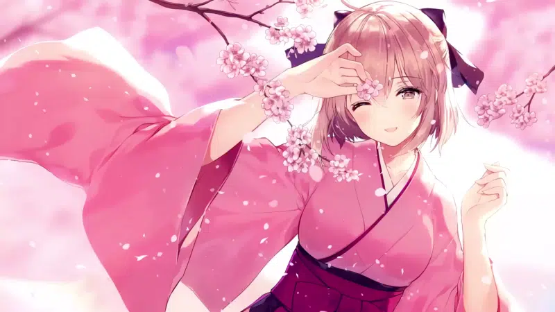 bow, anime, arts, sakura, fate-grand order, souji okita, fate, yukata, short hair, games, anime girls, pink hair Live Wallpaper