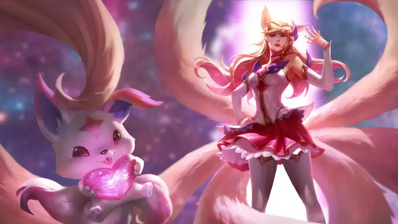 games, ears, heart, lol, nine - tailed fox, anime, star guardian ahri, anime girls, arts, tail, ahri, league of legends Live Wallpaper
