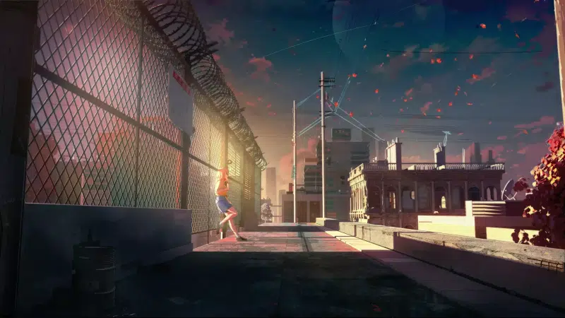 anime girls, anime, arts, sky, school, view from the roof, sunset, roof Live Wallpaper