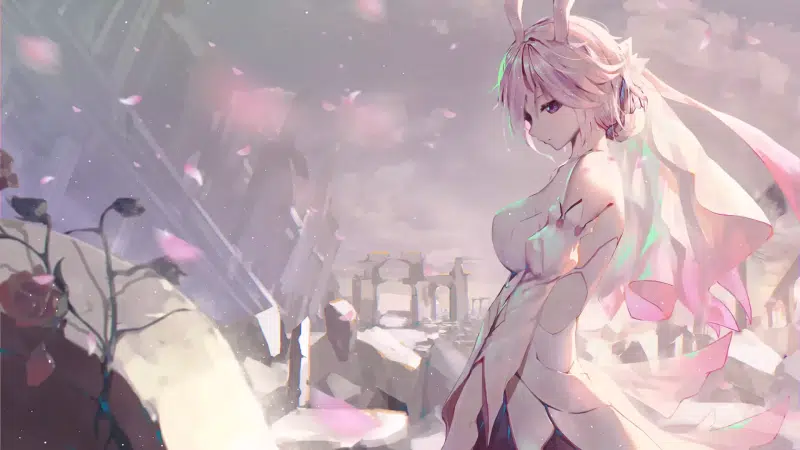 ears, arts, pink hair, anime, games, purple eyes, anime girls, ruins, honkai impact, gyakushinn miko, sakura, yae sakura, long hair Live Wallpaper