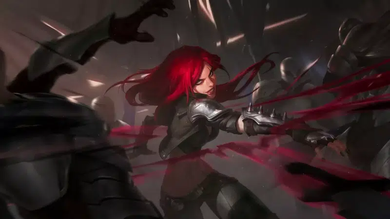 blood, games, katarina, scar, legends of runeterra, anime girls, lol, red hair, anime, long hair, tattoo, league of legends Live Wallpaper