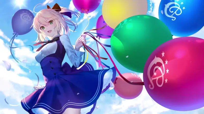 games, fate, blond hair, long hair, arts, fate-grand order, saber, anime girls, green eyes, saber lily, bow, sky, anime Live Wallpaper