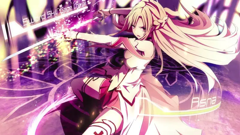 red eyes, sword, system, anime girls, asuna yuuki, cao, rapier, anime, masters of the sword online, blond hair, long hair Live Wallpaper
