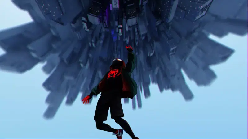cartoons, weightlessness, flying, cities, miles morales, spider-man: across the universes, a fall, soaring, spider-man Live Wallpaper