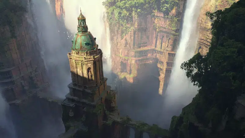 castle, arts, landscapes - nature, waterfall, fantasy Live Wallpaper