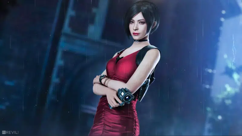 ada wong, rain, games, red dress, anime girls, night, resident evil, anime, watch, ada wong, black hair Live Wallpaper