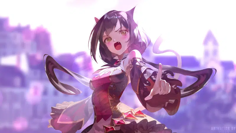 anime, long hair, dark hair, confused, princess connect re:dive, ears, arts, karyl, neko, green eyes, anime girls, cat girl Live Wallpaper