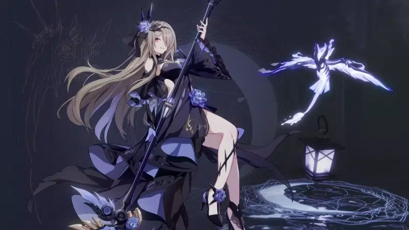 anime, blond hair, honkai impact, games, rita rossweisse, anime girls, big breasts, arts, soul, scythe, red eyes, fallen rosemary, long hair Live Wallpaper