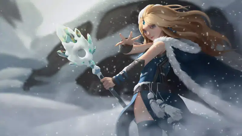 staff, anime, crystal maiden, anime girls, dota 2, dota, arts, snow, winter, games Live Wallpaper
