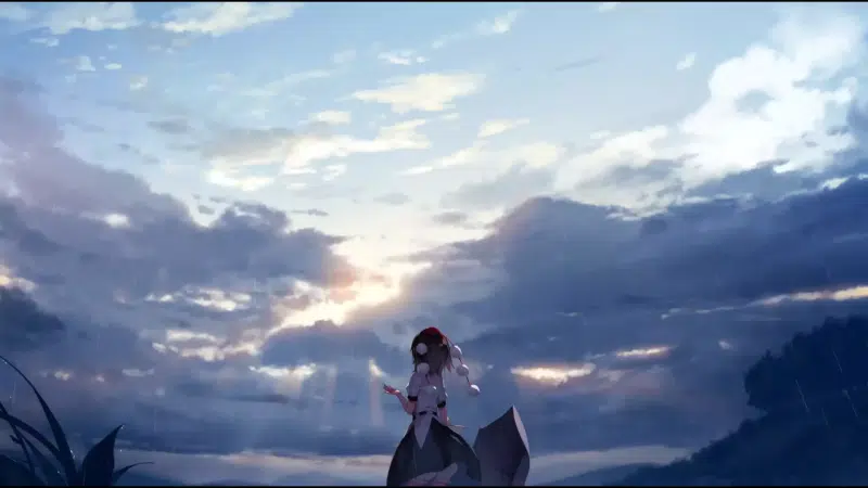 the clouds, anime, rain, anime girls, grass, sky, the rays of the sun, umbrella Live Wallpaper