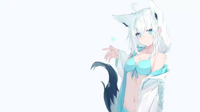 tail, long hair, graffiti holo, anime girls, blond hair, anime, white hair, arts, blue eyes, ears, fubuki shirakami Live Wallpaper
