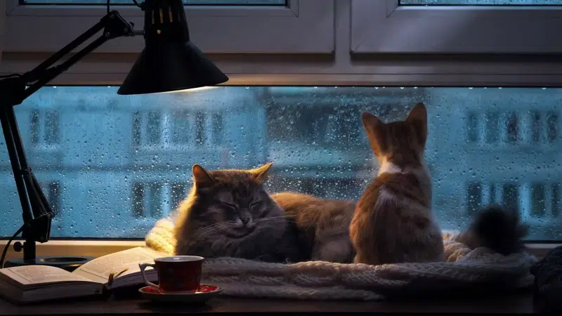 lamp, book, cat, rest, cat, animals Live Wallpaper