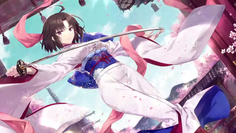 anime girls, the boundary of emptiness, anime, yukata, the garden of sinners, petals, shiki ryougi, sakura, arts, sword Live Wallpaper