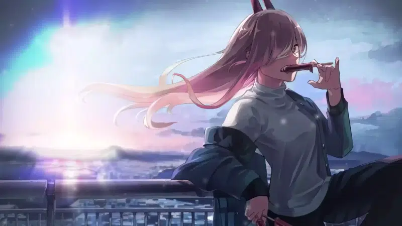 arts, ice cream, chainsaw man, anime girls, anime, roof, power, horns Live Wallpaper