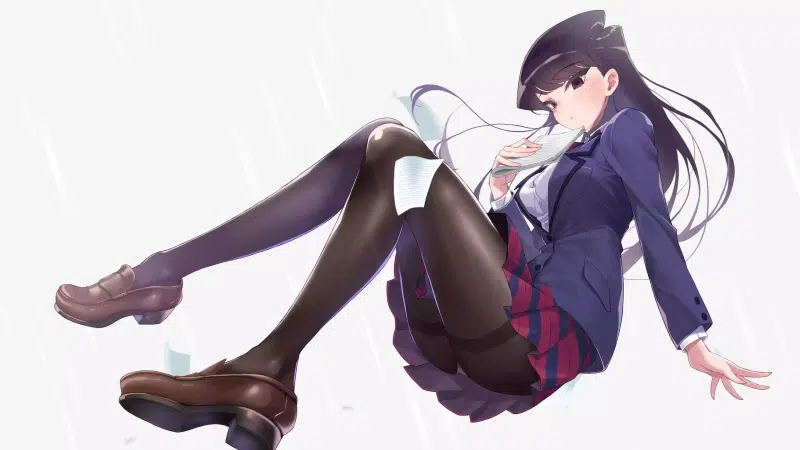 nice girl, skirt, shouko komi, beautiful girl, soaring, tights, komi cant communicate, arts, anime, school uniform, komi has communication problems, anime Live Wallpaper
