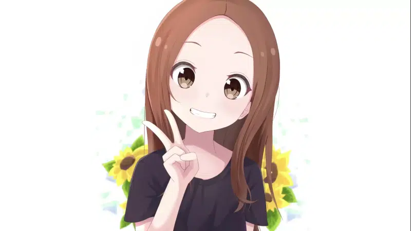takagi, long hair, anime girls, anime, smile, naughty takagi, brown hair, flowers Live Wallpaper