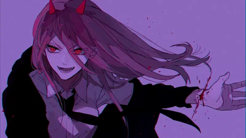 glitch, beautiful girl, arts, anime girls, blood, horns, chainsaw man, anime, power Live Wallpaper